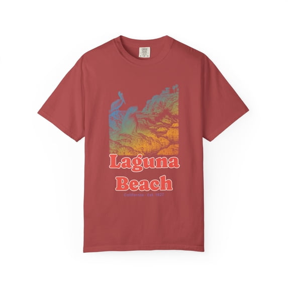 Yrill Laguna Beach Sea Lion Cove Coral Red Lettering Comfort Colors ...