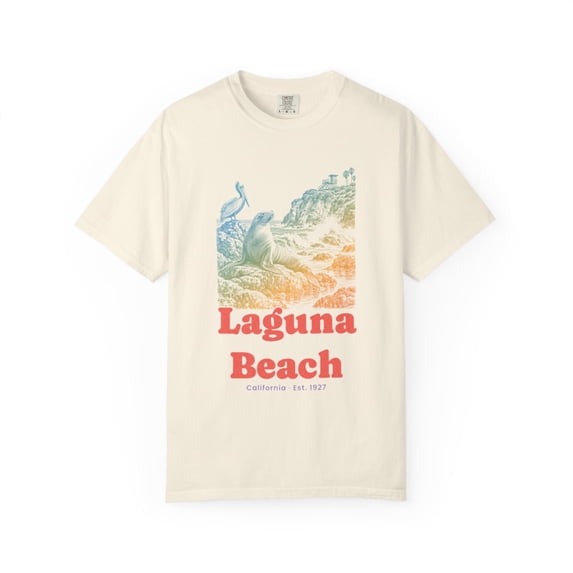 Yrill Laguna Beach Sea Lion Cove Coral Red Lettering Comfort Colors ...