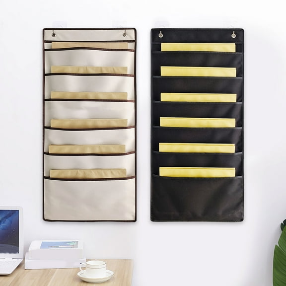 Yrmaups 2Pcs 6 Pocket Hanging Wall File Organizer, 6 Layer Storage Pocket Chart With 2 Hooks, Polyester Wall Organizer For Assignments Files Scrapbook Papers Cardstock, Daily Schedule Planner For