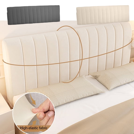 Yrmaups 2Pcs Quilted Headboard Cover, Thick Vertical Striped Bed Head Protector, Crystal Velvet Fabric Dirtproof Washable Slightly Elastic Slipcover for Bedroom and Living Room Decor, Full Size