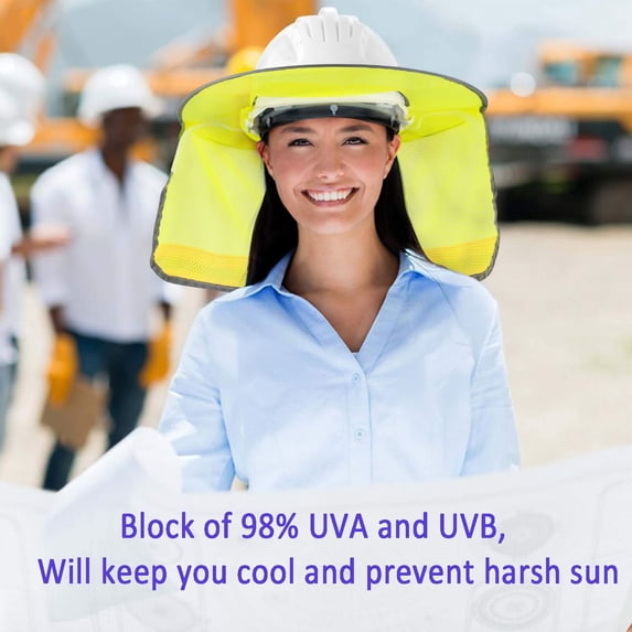 Yrmaups 2Pcs Summer Helmet Sun Protection Cloth, Hard Hat Sun Shield with Breathable Mesh Nape Protector, Foldable Sun Visor for Construction Outdoor Work, Safety Helmet Sunshade Cover