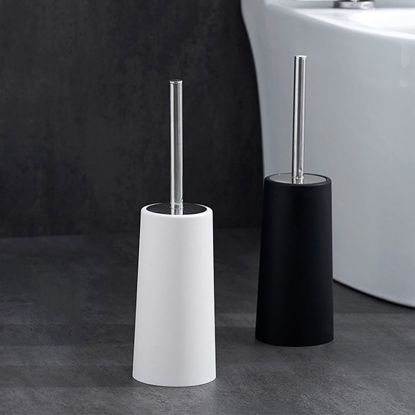 Yrmaups 2Pcs Toilet Brush And Holder, Compact Freestanding Splashproof Bathroom Toilet Brush Set with 304 Stainless Steel Handle for Toilet and Bathroom Cleaning, Plastic Base and Stand