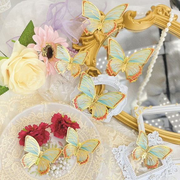 Yrmaups 3D Butterfly Wall Stickers for Home Decor, Metallic Gold Edges Decorative Wall Decals, Removable Background Wall Art for Bedroom, Living Room, Nursery, Playroom