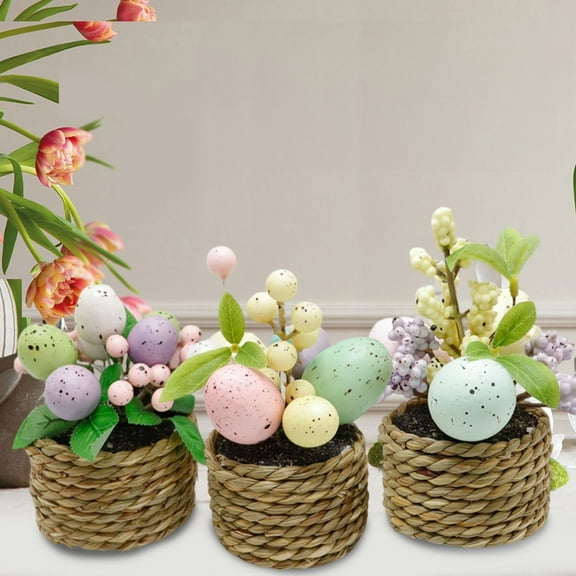 Yrmaups 3Pcs Easter Eggs Decoration, Mini Potted Ornaments Holiday Theme Home Decor, Foam Easter Eggs for Indoor Tabletop and Spring Party, Festive Gift Choice