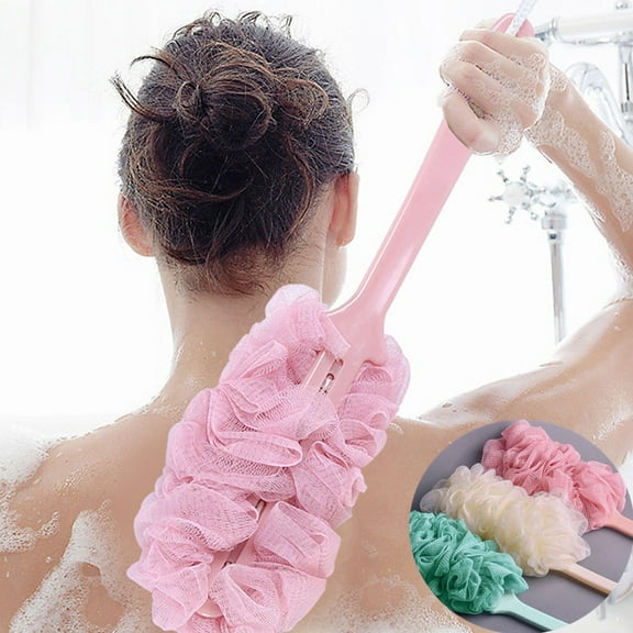 Yrmaups 3Pcs Long Handle Bath Brush, Hanging Shower Brush with Soft Mesh Back, Exfoliating Body Scrubber for Shower and Bath, Gentle Back Scrubber Sponge for Sensitive Skin