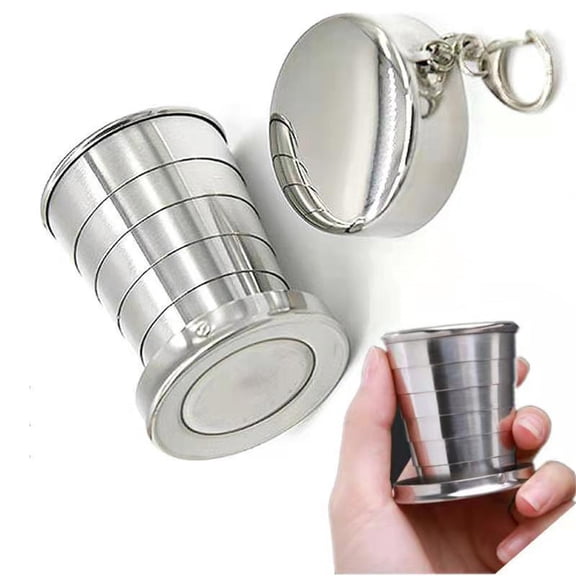 Yrmaups 3Pcs Stainless Steel Collapsible Travel Cup, Telescopic Shot Glass Emergency Pocket Cup, Portable Folding Water Bottle for Camping Backpacking Hiking and Outdoor Travel, Durable Reusable