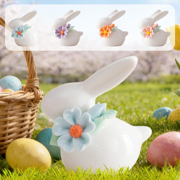 Yrmaups 4Pcs Small Ceramic Bunny Ornament, Cute Rabbit Figurine for Living Room, Birthday Gift forgirlfriend, Home Decoration Souvenir