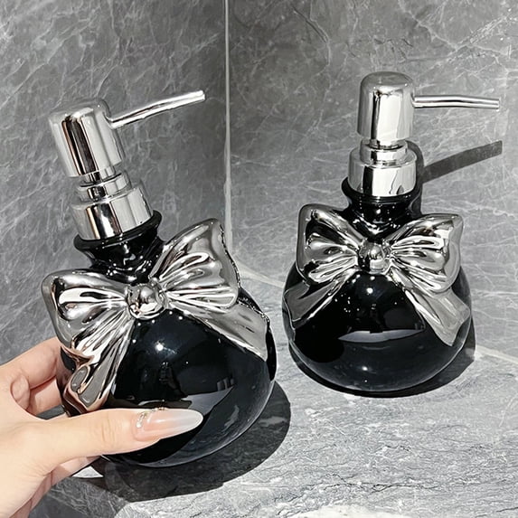 Yrmaups Ceramic Soap Dispenser, Bowknot Design Liquid Lotion Dispenser, Ceramic Press Bottle for Kitchen Counter and Bathroom Vanity, White or Black Home Decor