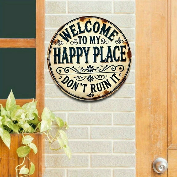 Yrmaups Christmas Circular Door Decor, Antique Iron Metal Wall Hanging, Vintage Welcome Sign Plaque for Decor, Gift Giving, Front Door