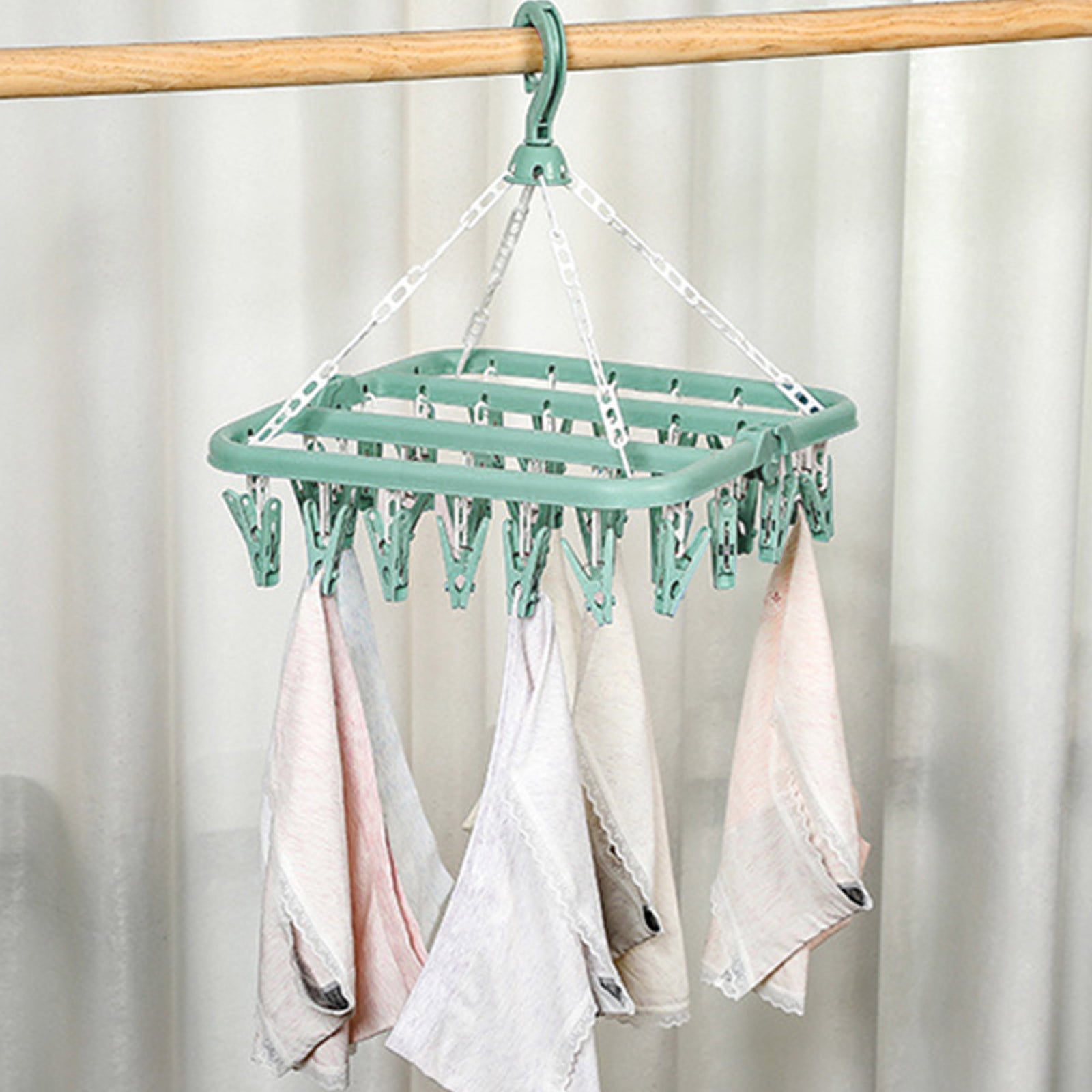 Yrmaups Closet Hanger Organizer With 32 Clips For Socks Underwear Pantyhose, Space Saving Storage Hanger For Closet Wardrobe Organization, Plastic Clothes Hanger For Bedroom And Laundry Room