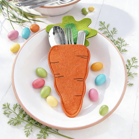 Yrmaups Easter Cutlery Bag, Carrot Shaped Radish Cutlery Set, Holiday Tableware Holder, Cloth Utensil Pouch for Picnic, Flatware Case, Easter Utensil Holder