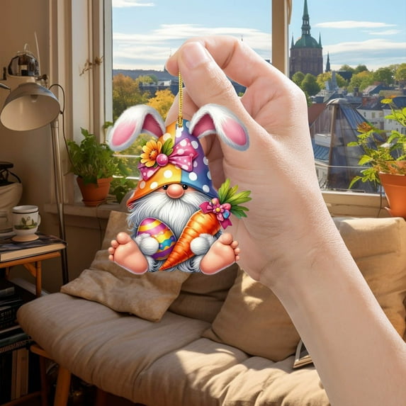 Yrmaups Easter Dwarf Pendant, Easter Decorations Flat Acrylic Holiday Ornament, 3D Easter Bunny Decor for Easter Tree and Spring Home Decor, Easter Gifts for Family Friends