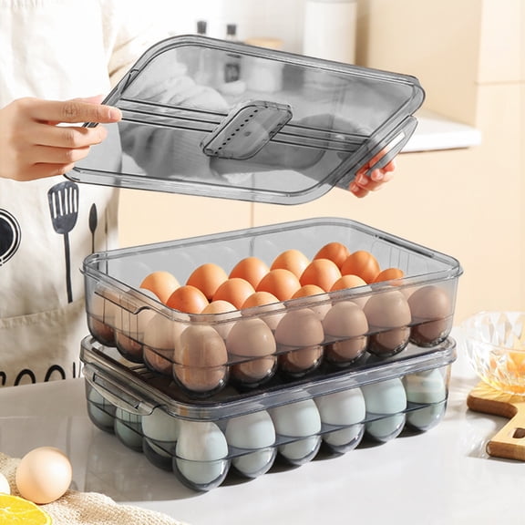 Yrmaups Egg Storage Container, Clear Plastic Egg Organizer Box with Lid, Thick Large Capacity, Refrigerator Egg Keeper, Stackable Kitchen Food Storage, Airtight Fridge Protector, Easy to Clean,
