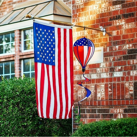 Yrmaups Independence Day Wind Blimp, Patriotic Outdoor Wind Spinner Decor, Flag Pattern Hot Air Balloon Garden Ornament for Yard Lawn and Patio, Rotating Windmill Hanging Pendant