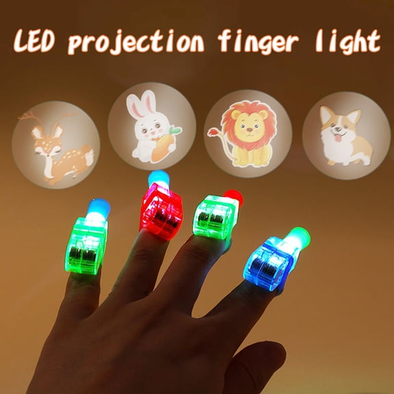Yrmaups LED Finger Lights Projection, 8pcs Random Color Cartoon Projection Party Favors, Luminous LED Light for Birthday Wedding Festival and Night Party Decor, Rubber Strap Design