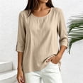 thumbnail image 1 of Yrmaups Loose Fit 3/4 Sleeve Blouse for Women, Casual Round Neck Pullover Top, Soft Solid Tshirt for Summer Daily Office Travel Wear, Khaki XL, 1 of 8