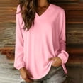thumbnail image 1 of Yrmaups Loose Fit Long Sleeve Blouse for Women, Casual V Neck Top, Flowy Soft Tee for Vacation Office Travel Daily Wear, Pink L, 1 of 7