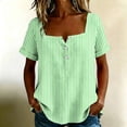 thumbnail image 1 of Yrmaups Loose Fit Short Sleeve T Shirt for Women Plus Size, Square Neck Button Down Blouse, Striped Casual Tee, Soft Stretch Top for Beach Travel Office Daily Wear, Green 3XL, 1 of 8
