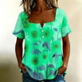 thumbnail image 1 of Yrmaups Loose Fit Short Sleeve T Shirt for Women Plus Size, Sunflower Square Neck Blouse, Casual Button Down Top, Soft Stretch Tee for Party Vacation Daily Wear, Green S, 1 of 8