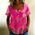 thumbnail image 1 of Yrmaups Loose Fit Short Sleeve T Shirt for Women Plus Size, Sunflower Square Neck Blouse, Casual Button Down Top, Soft Stretch Tee for Party Vacation Daily Wear, Red 3XL, 1 of 8