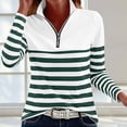 thumbnail image 1 of Yrmaups Loose Fit Striped Zip Pullover for Women Daily Wear, Fall Winter Collared Long Sleeve Casual Top, Plus Size Soft Cotton Blend Tee for Work Layering, Army Green XL, 1 of 5