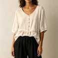 thumbnail image 1 of Yrmaups Loose Fit V Neck Short Sleeve Peplum Top for Women, Casual Ruffle Blouse, Soft Breathable Summer Basic Tee for Home Office Travel Daily Wear, Beige 2XL, 1 of 5
