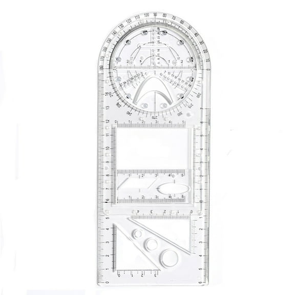 Yrmaups Multifunctional Rotatable Math Ruler, Teen Drawing Template Tool for Geometry and Algebra, Active Learning Ruler for Classroom, Homework, and Engineering Drafting, Transparent Plastic Design