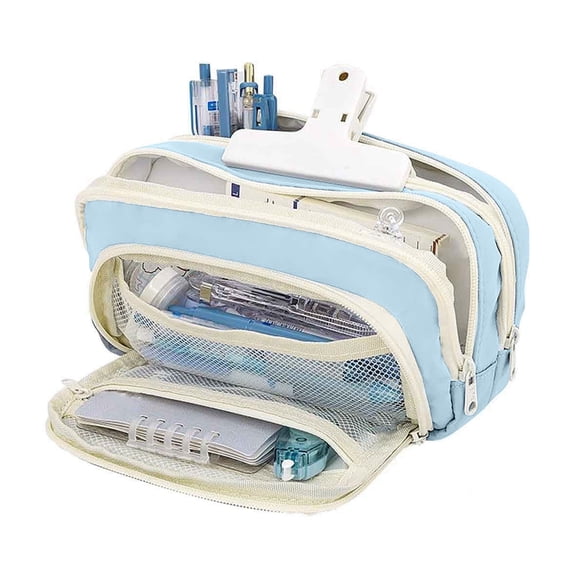 Yrmaups Open Window Pen Bag Large Capacity Pencil Case, 3 Compartment Organizer for 80 Pens, PVC Canvas Stationery Pouch for BoysGirlsJunior High Study Study, Study Supplies for Classroom and Home