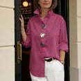 thumbnail image 1 of Yrmaups Plus Size Collared Long Sleeve Button Down Blouse for Women, Elegant Casual Solid Top, Soft Flowy Fabric for Beach Office Daily Wear, Pink 2XL, 1 of 5