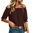 thumbnail image 1 of Yrmaups Polka Dot Off Shoulder Blouse for Women Plus Size, Ruffle Sleeve Flowy Pullover Top, Lightweight Summer Beach Vacation Daily Wear, Wine 2XL, 1 of 8