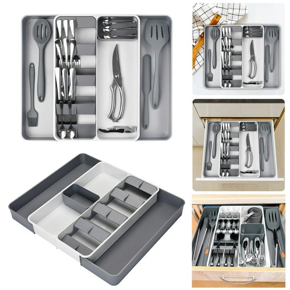 Yrmaups Silverware Drawer Organizer, Expandable Adjustable Cutlery Tray, Kitchen Utensil Holder for Forks Spoons Knives, Drawer Storage Rack