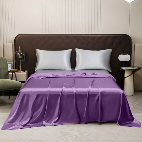 Yrmaups Solid Color Silk Bed Sheet, Washable Silky Sheets for Bedroom, Super Soft Breathable Bedding Set, Luxurious Satin Sheets Queen Size, 1 Piece Flat Sheet with Deep Pocket, Hotel Quality Bed