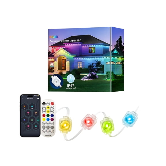 Yrriuz 16.40 ft Smart App Roofline Outline Lights, 10 Color Changing LED Modules with US Plug and Remote, Exterior Eaves Lights for Decorating Porch Rooflines