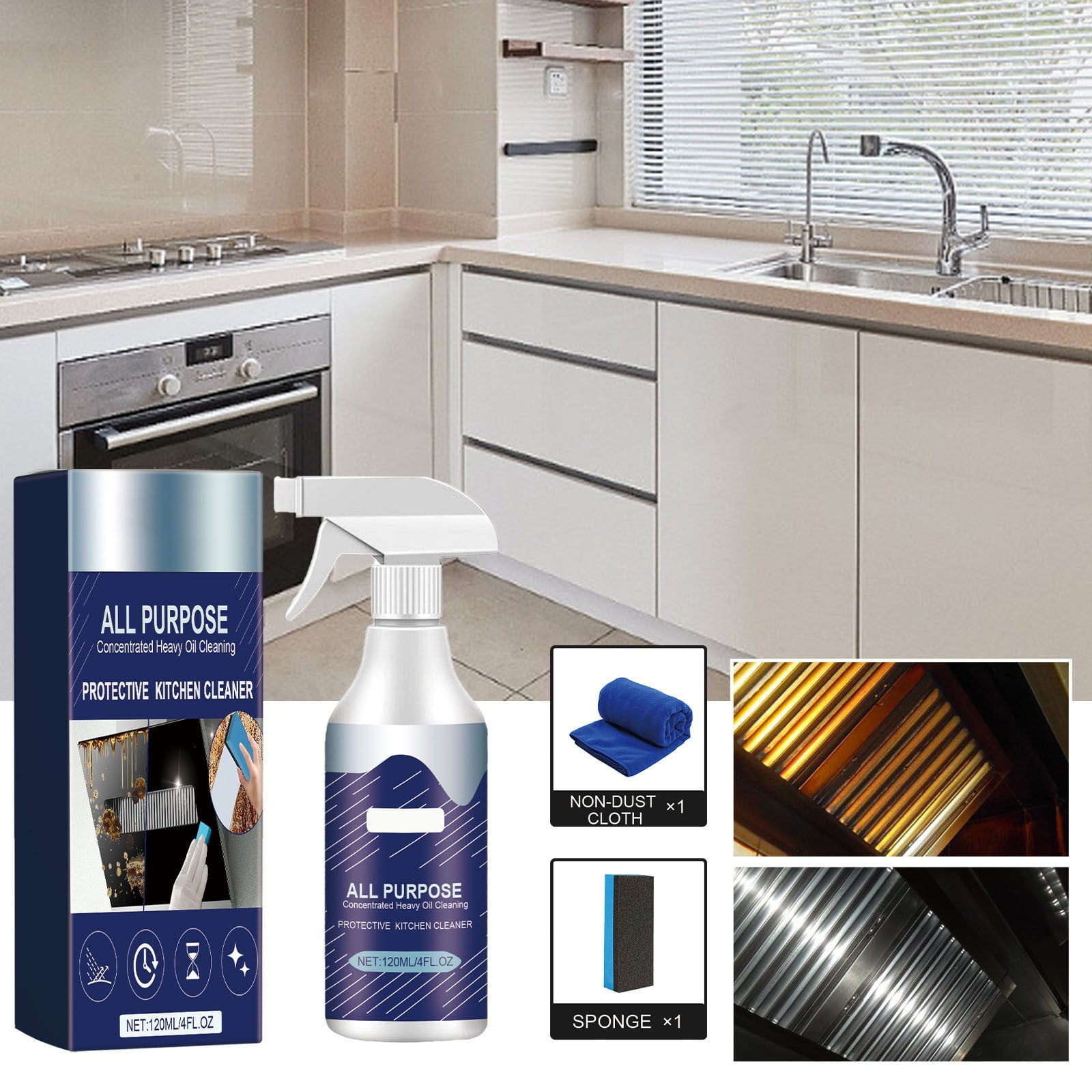 YruYptpaln 120ml Kitchen Grease Heavy Duty Oil Stain Remover For