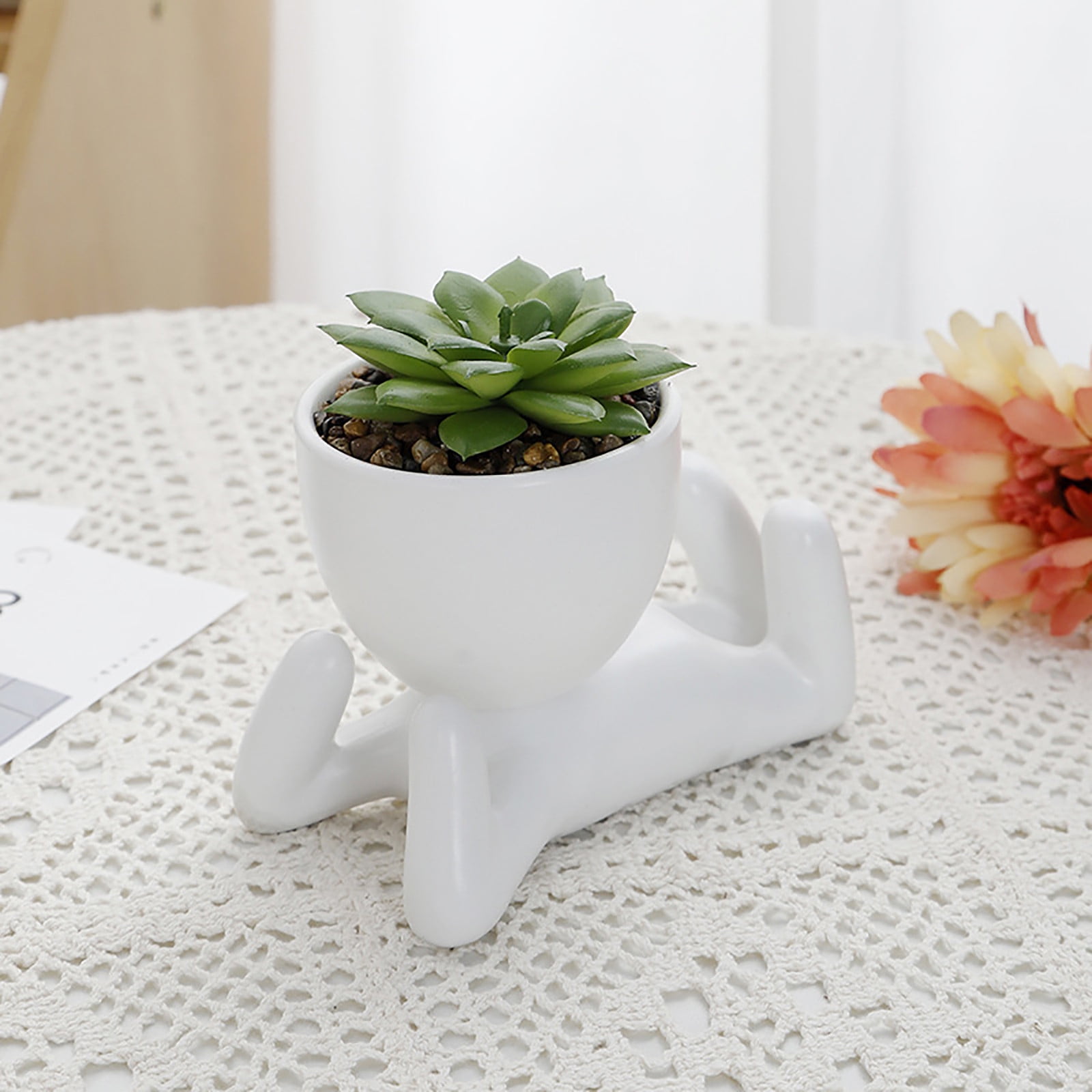 YruYptpaln Cute Figure Ceramic Doll Flower Pot Decoration Planter
