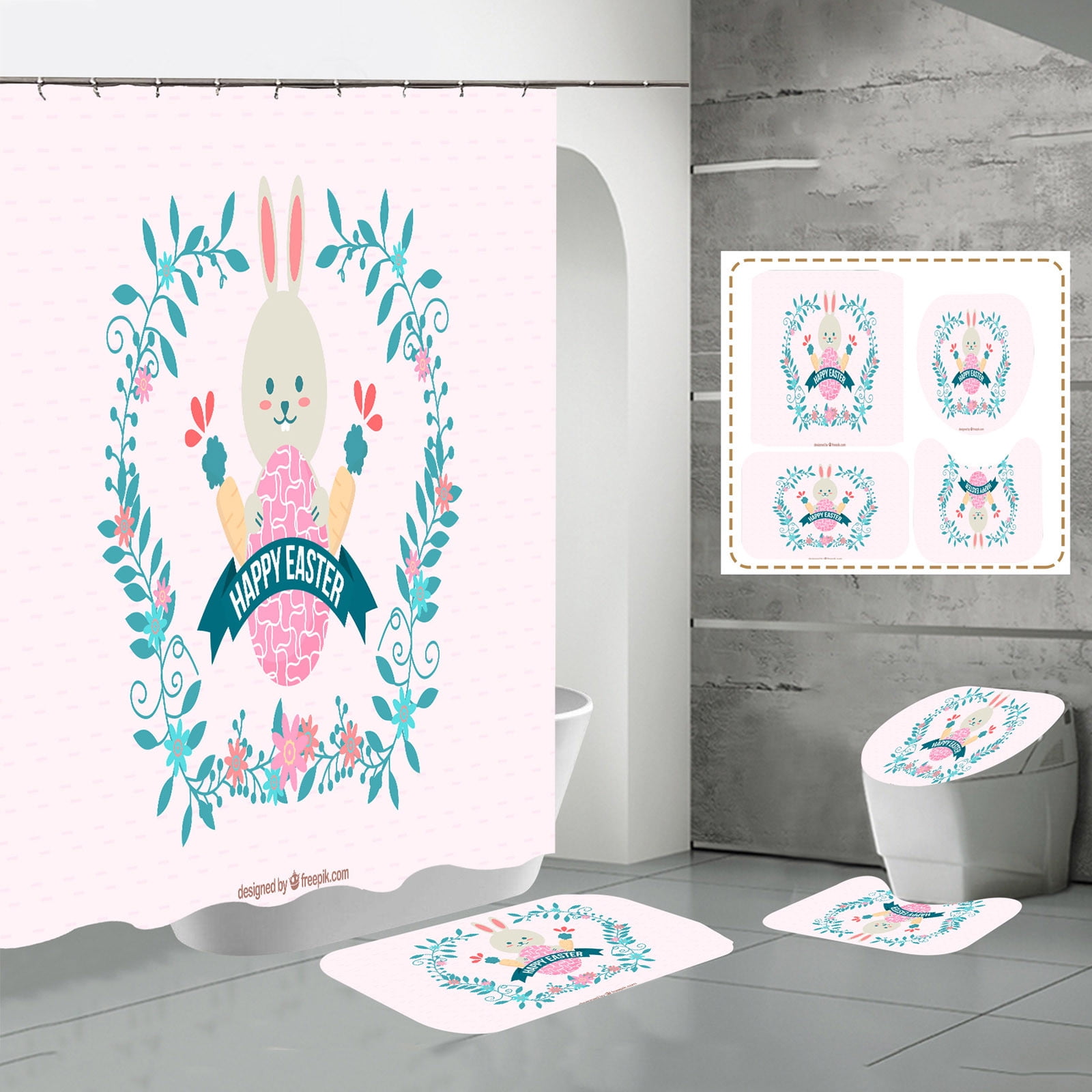 YruYptpaln Easter Digital Print And Polyester Bathroom 4 Piece Set