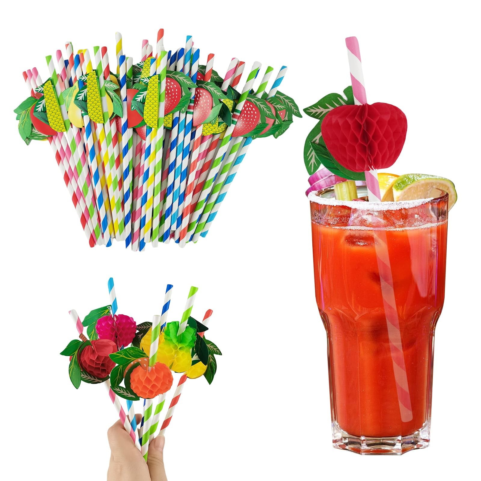 YruYptpaln Pack Of 50 3D Fruit Paper Drinking Tubes. Drinking Tubes