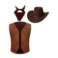 thumbnail image 1 of Yruioon 3Pcs Kids Children Western Vest with Bandanna and Cowboy Hat Set for Fancy Party Dress Up Brown 8, 1 of 5