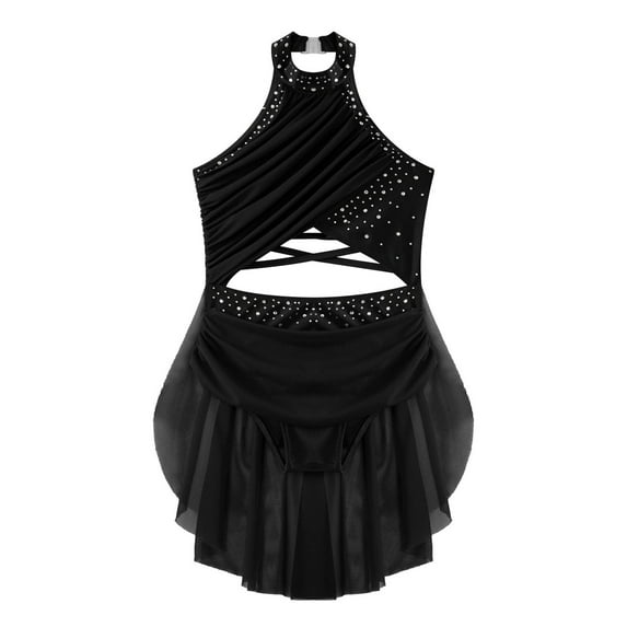 Yruioon Big Girl's Camisole Lyrical Dance Dress Ballet Gymnastics Skirted Leotard Latin Jazz Modern Black 8