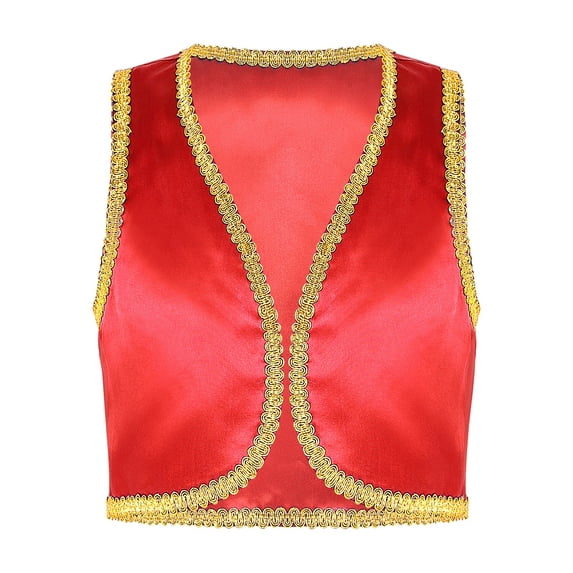 Yruioon Boys Halloween Cosplay Vest Kids Fancy Dress Up Costumes Open Front Golden Trim Waistcoat Red 4