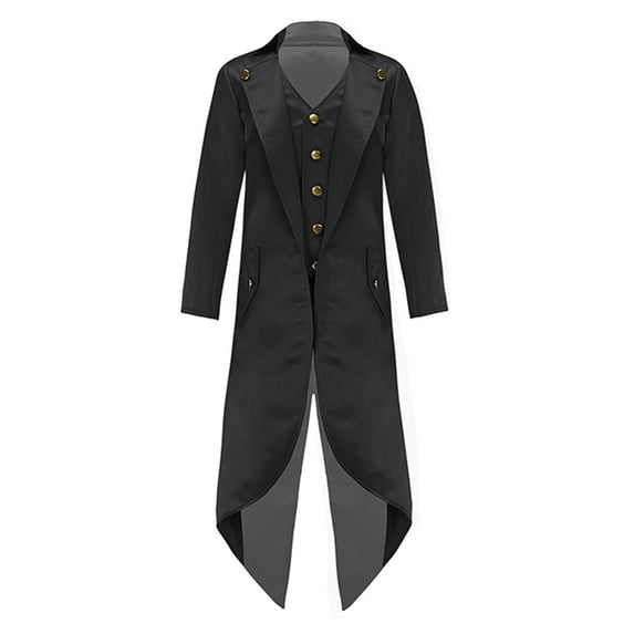 Yruioon Boys Medieval Steampunk Long Tailcoat Jacket Coat Victorian Frock Button Down Swallow Tops Black 14