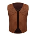thumbnail image 1 of Yruioon Boys Western Cowboy Vest Fringe Decor Open Front Waistcoat Halloween Party Wear Kids Fancy Dress Up Brown 4, 1 of 7