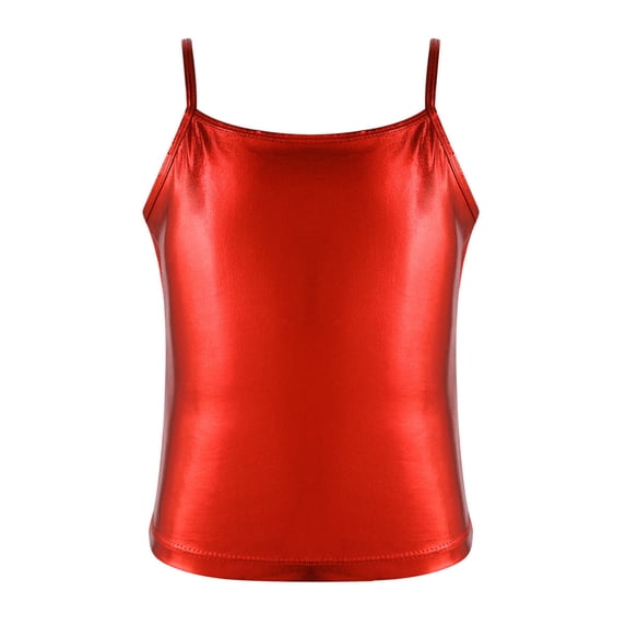 Yruioon Girl Shiny Metallic Camisole Tank Top Modern Jazz Dance Costume Spaghetti Straps Vest Blouse Red 6