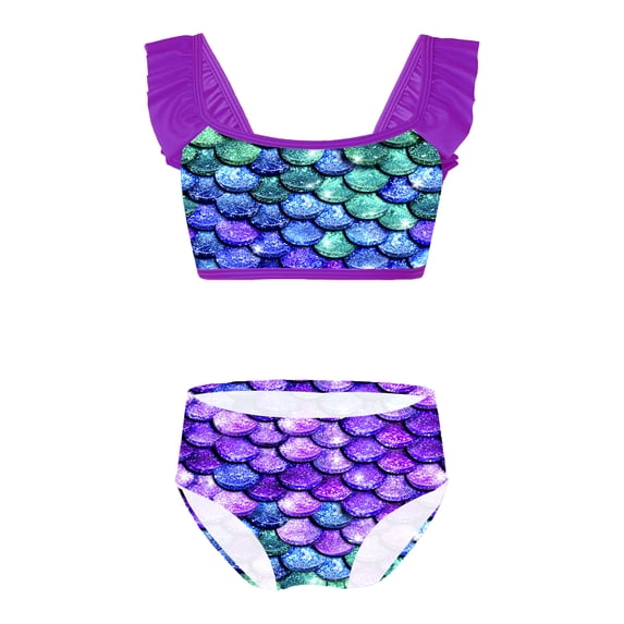 Yruioon Girl Two Piece Tankini Swimsuit Ruffle Bikini Set Fish Scale Bathing Suit Quick Dry Swimwear Purple 8