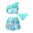 thumbnail image 1 of Yruioon Girls 3-pc Sleeveless Swimsuit Asymmetrical Shoulder Strap Tops with Briefs Skirts Swimwear Mint Green 14, 1 of 7
