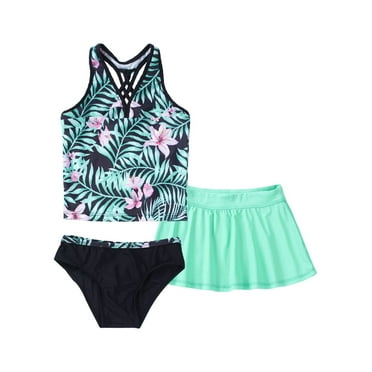 Yruioon Girls 3PCS Swimsuit Spaghetti Straps Crop Top with Bikini Briefs Beach Skirts Bathing Suit Summer Lily Pink 8