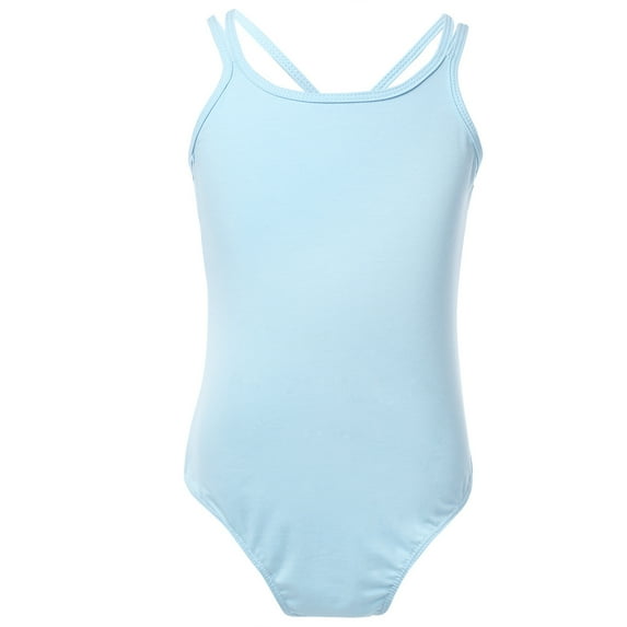 Yruioon Girls Ballet Leotards Cotton Basic Criss Cross Dance Gymnastic Camisole Leotard Sportswear Light Blue 5-6