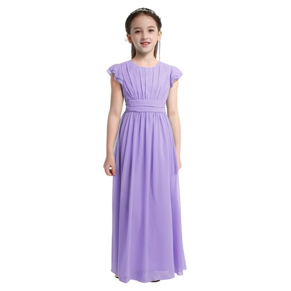 Yruioon Girls Chiffon Flower Flutter Sleeve Princess Dress Birthday Bridesmaid Pageant Party Costume Lavender 12