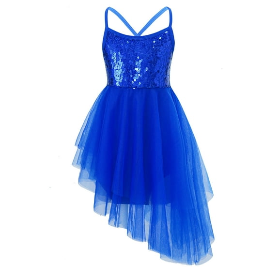 Yruioon Girls Sequins Tulle Ballet Dance Dress Gymnastics Leotards Dancewear Performance Costumes Dark Blue 4-5