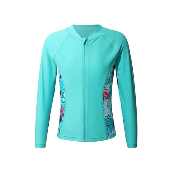 Yruioon Girls UPF 50+ Sun Protection Long Sleeve Rash Guard Shirt Quick-Dry Tropical Swim Tops Mint Green 8